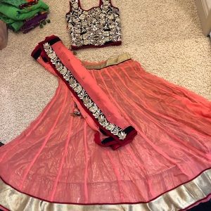 Pink shiney lengha choli